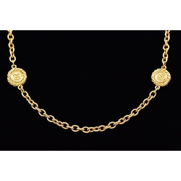 Givenchy Vintage Logo Coin Chain Necklace Station Pearl Gold Signed 1980s BinBJ